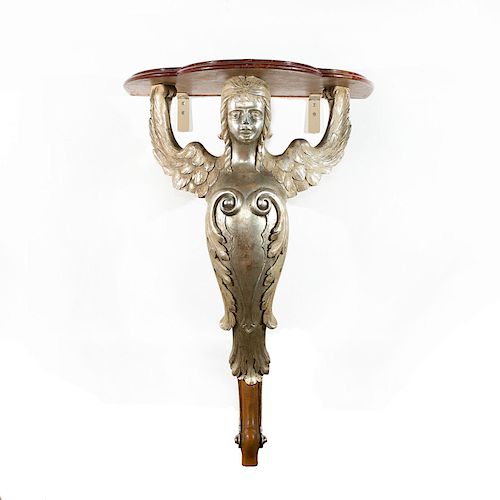 CARVED WOOD ANGEL WALL MOUNT DEMI-LUNE TABLE