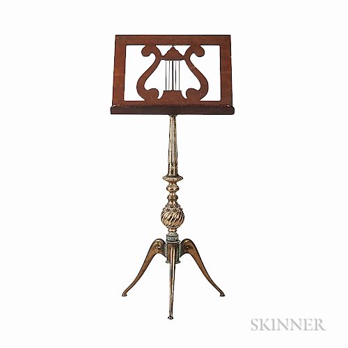 Neoclassical-style Cast Brass and Mahogany Veneer Music Stand, c. 1900