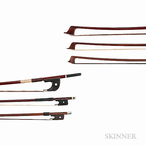 Nickel-mounted Contrabass Bow and Two Violoncello Bows