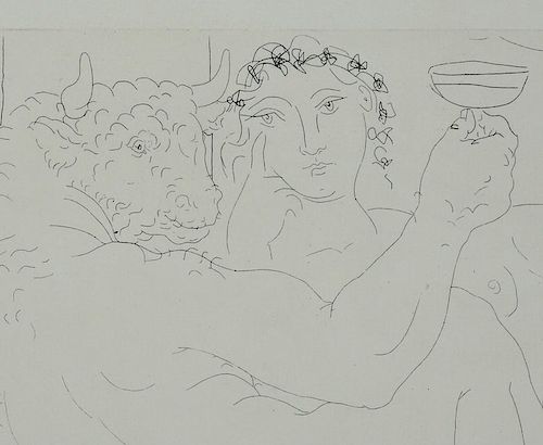 Pablo Picasso Signed Etching Minotaure une Coupe a la Main et Jeune Femme 1939