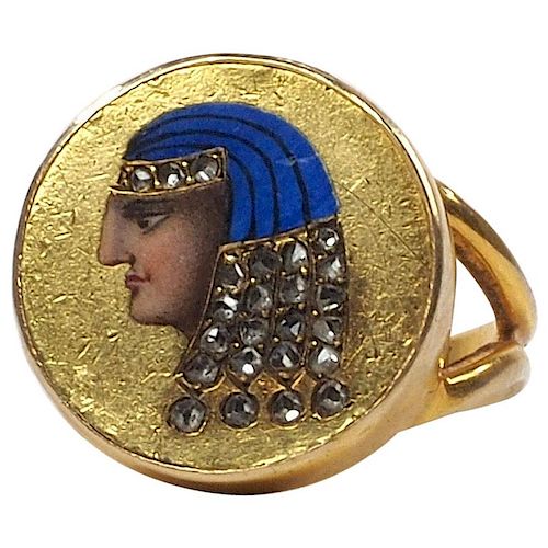 19th Century Egyptian Revival Enamel and Diamond Ring