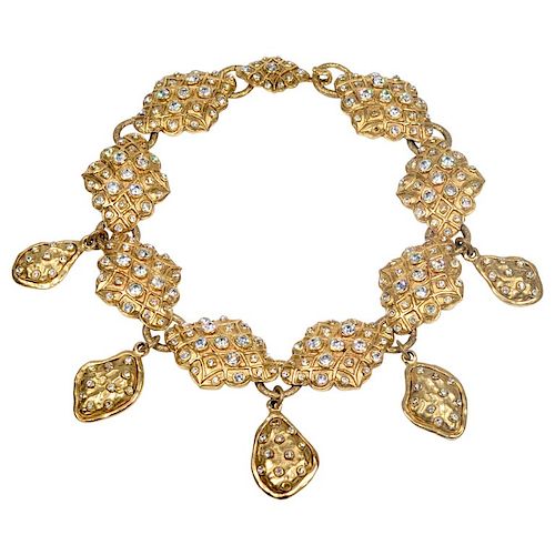 Chanel Gold Rhinestone and Collar Necklace Early 1980s