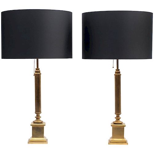 Pair of Neoclassical Brass Table Lamps, French, circa 1950s