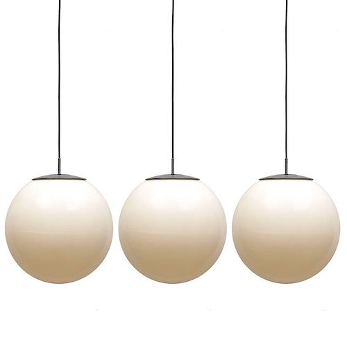 Set of 1960s Three Large Hanging Lights in White Plastic