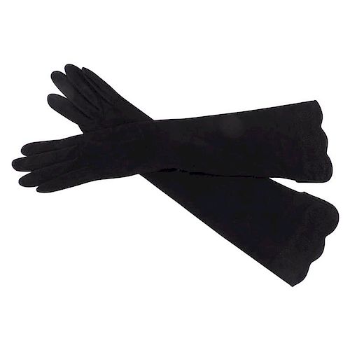 Chanel Black Suede Elbow length Gloves