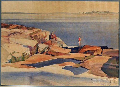 Ted Kautzky (American, 1896-1953)      Figures on a Rocky Coastline.