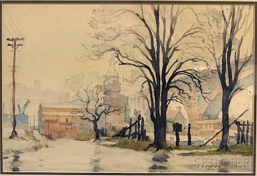 Ted Kautzky (American, 1896-1953)      Urban View, Probably New York, Gray Day.