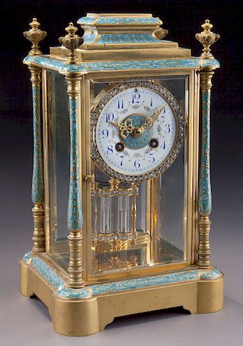Gilt and champleve enamel mantle clock,