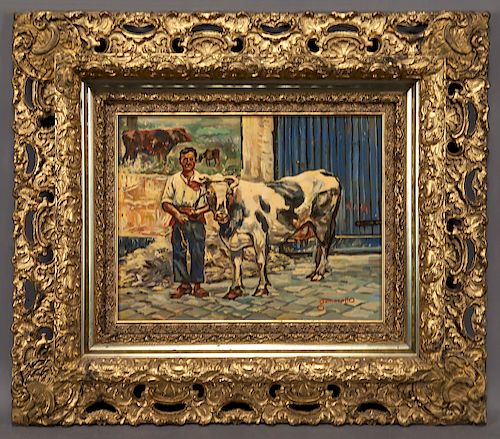 Nicholas Gamarello "Untitled (Farmer & cow)" oil