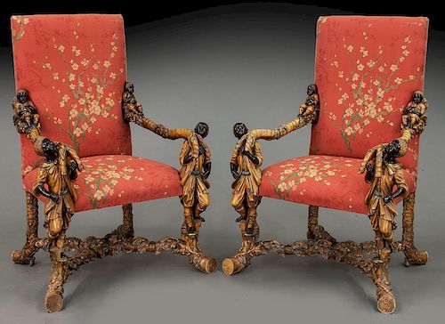 Pr. Venetian figural armchairs,