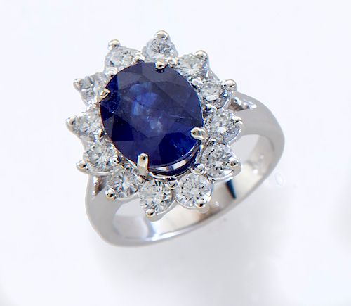 14K gold, diamond and sapphire ring