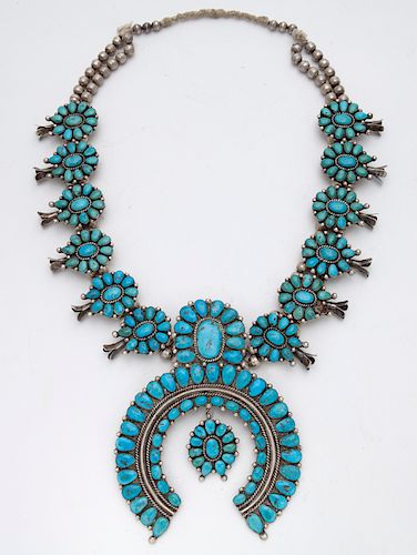 Zuni Indian silver and turquoise squash blossom