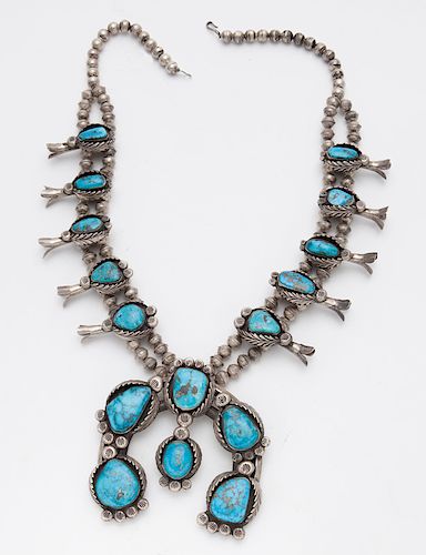 Navajo Indian silver and turquoise squash blossom