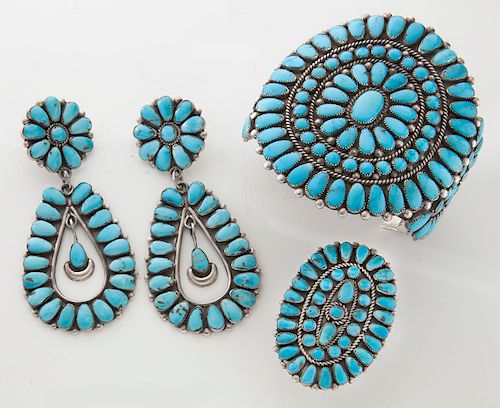 3 Pcs. Zuni Indian silver and turquoise jewelry,