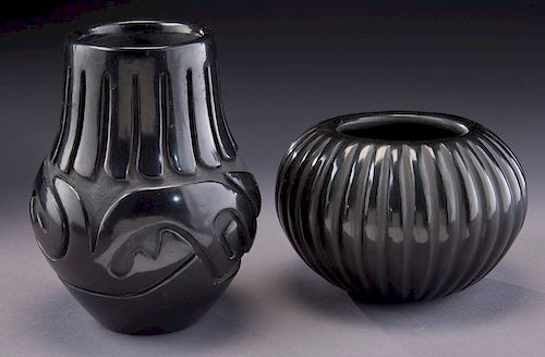 (2) Blackware vases,
