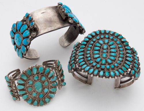 (3) Zuni Indian silver and turquoise bracelets,