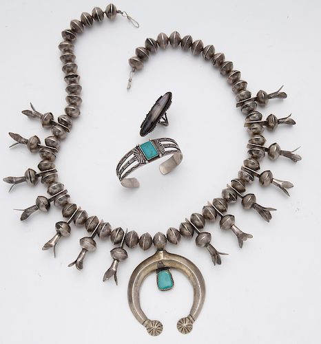 3 Pcs. Navajo Indian silver and turquoise jewelry