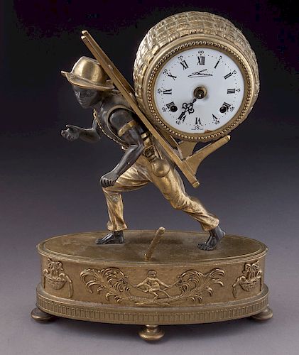 French patinated & gilt bronze figural clock,