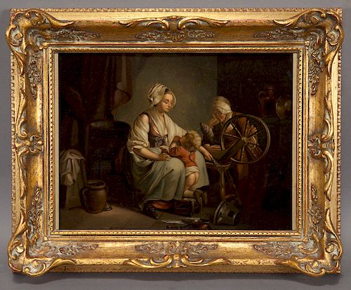 19th C. Continental oil painting on tin, interior