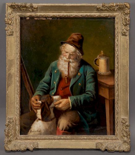 19th C. portrait of a man and his dog,