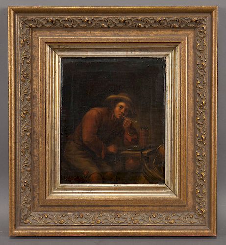 J. Breton "Man Smoking" oil on canvas.