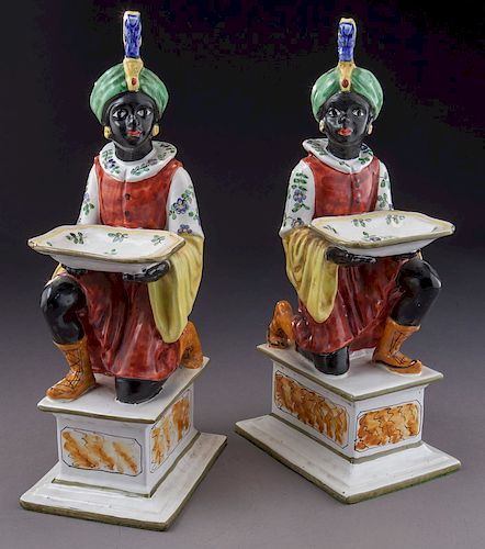Pr. Venetian polychrome ceramic figural trays,