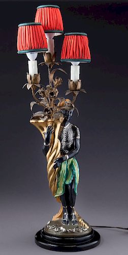 Polychrome & carved wood figural table lamp,