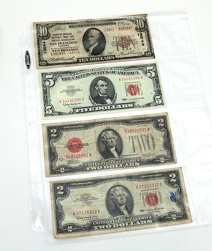 (4) U.S. Treasury notes, $10, $5, $2, $2