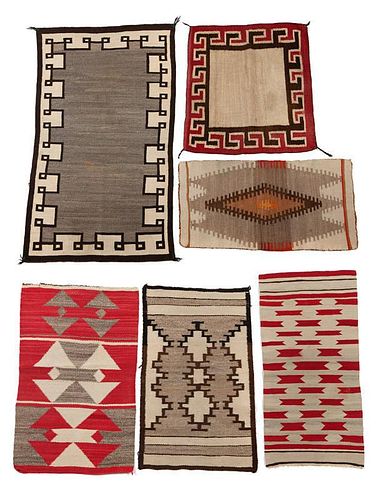 A six-piece lot of handwoven Navajo weavings