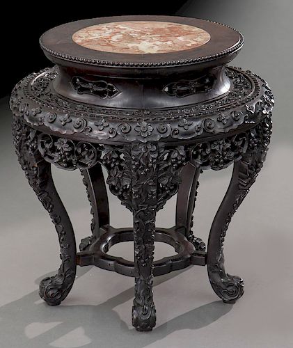 Chinese Qing carved rosewood stool,