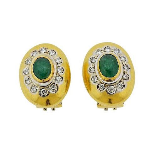 Van Cleef &amp; Arpels 18k Gold Emerald Diamond Earrings