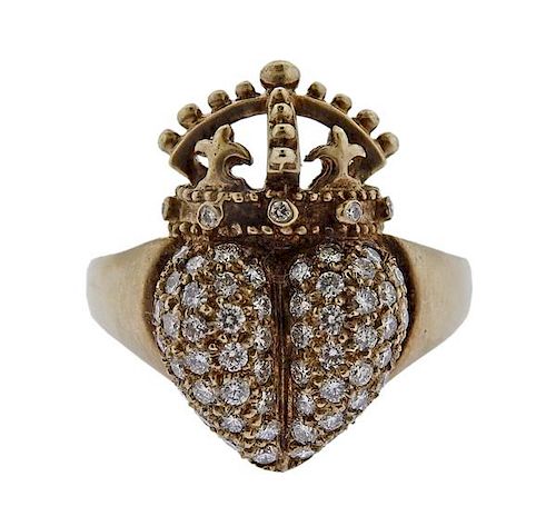 Kieselstein Cord 18K Gold Diamond Crown Heart Ring