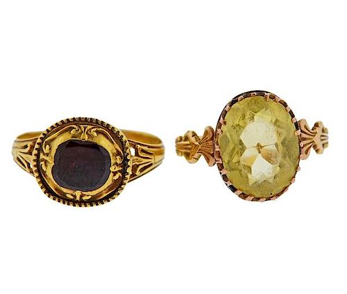 Antique 18K Color Stone Ring Lot of 2