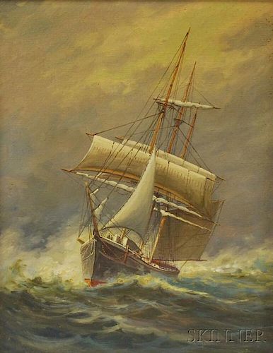 T. Bailey (American, 19th/20th Century)      Portrait of a Sailing Ship in Stormy Seas.