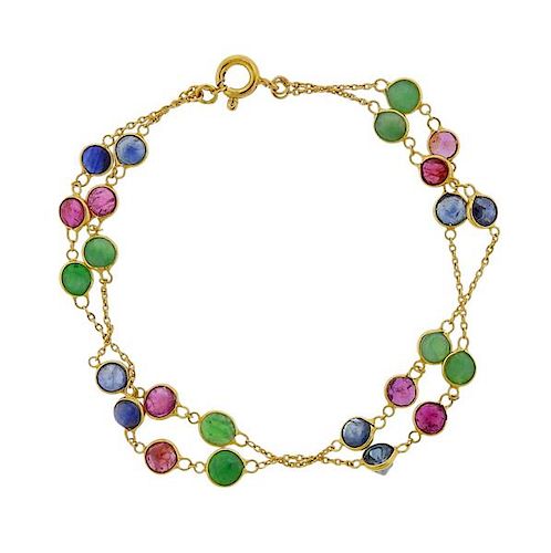 18K Gold Sapphire Emerald Ruby Bracelet