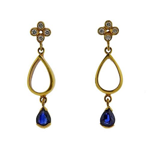 Cartier 18k Gold Diamond Sapphire Drop Earrings 