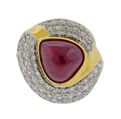 Ann Garrett 18K Platinum Gold Diamond Ruby Ring