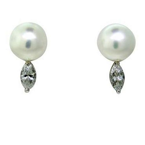 14k Gold Pearl Diamond Earrings 