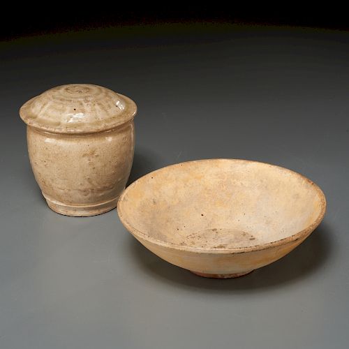 (2) early Chinese cream-glazed vessels