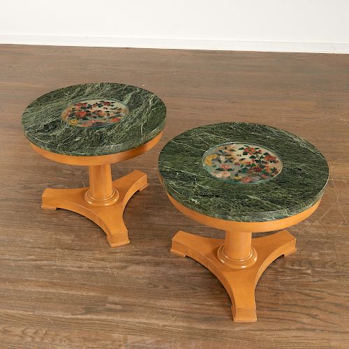Pair French low tables with Chinese jade plaques