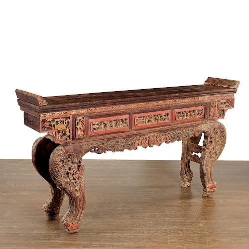 Chinese carved and painted wood altar table