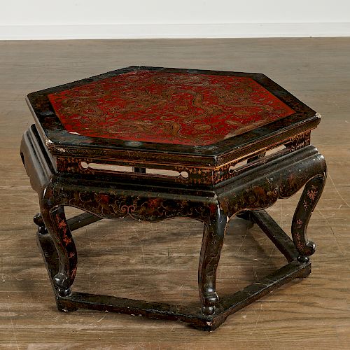 Chinese gilt lacquer polygonal low table