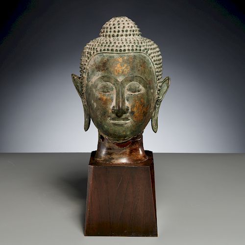 Southeast Asian life-size bronze buddha head