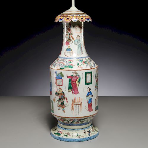 Good large Chinese famille rose vase lamp