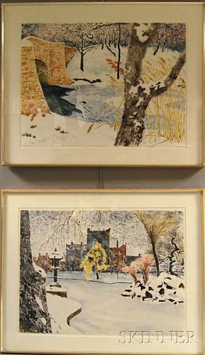 Paul Tatsumi Nagano (American, b. 1938)      Two Urban Park Views in Winter.