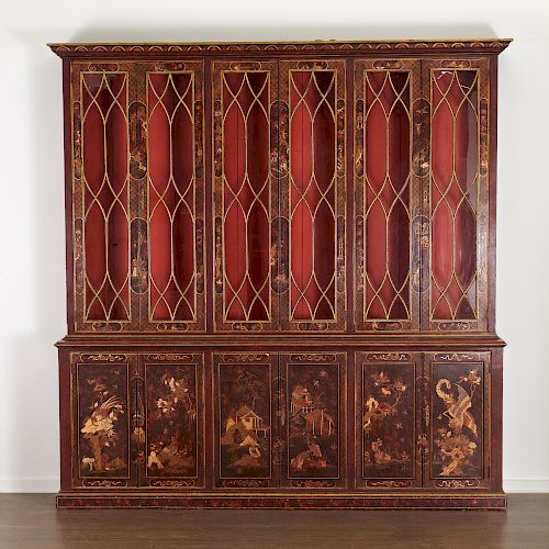 Antique faux tortoise Chinoiserie breakfront