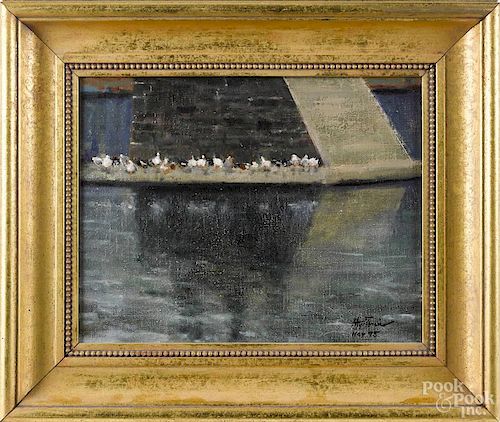 American oil on board, titled Bridge Support Group, signed M. Torino 95, 11'' x 14''.