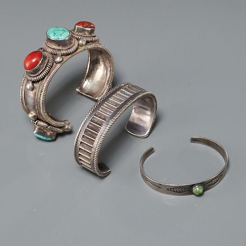 (3) Navajo and Zuni Old Pawn silver bracelets