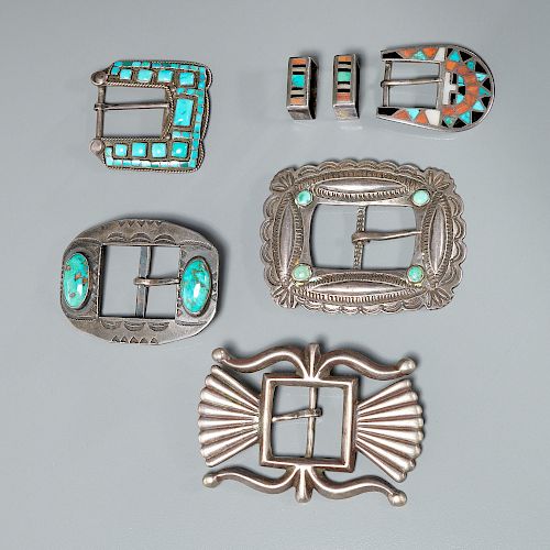 (5) Navajo and Zuni old pawn silver buckles