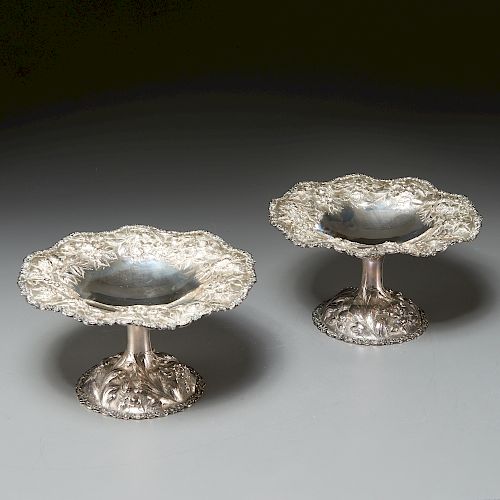 Pair S. Kirk & Sons silver repousse compotes